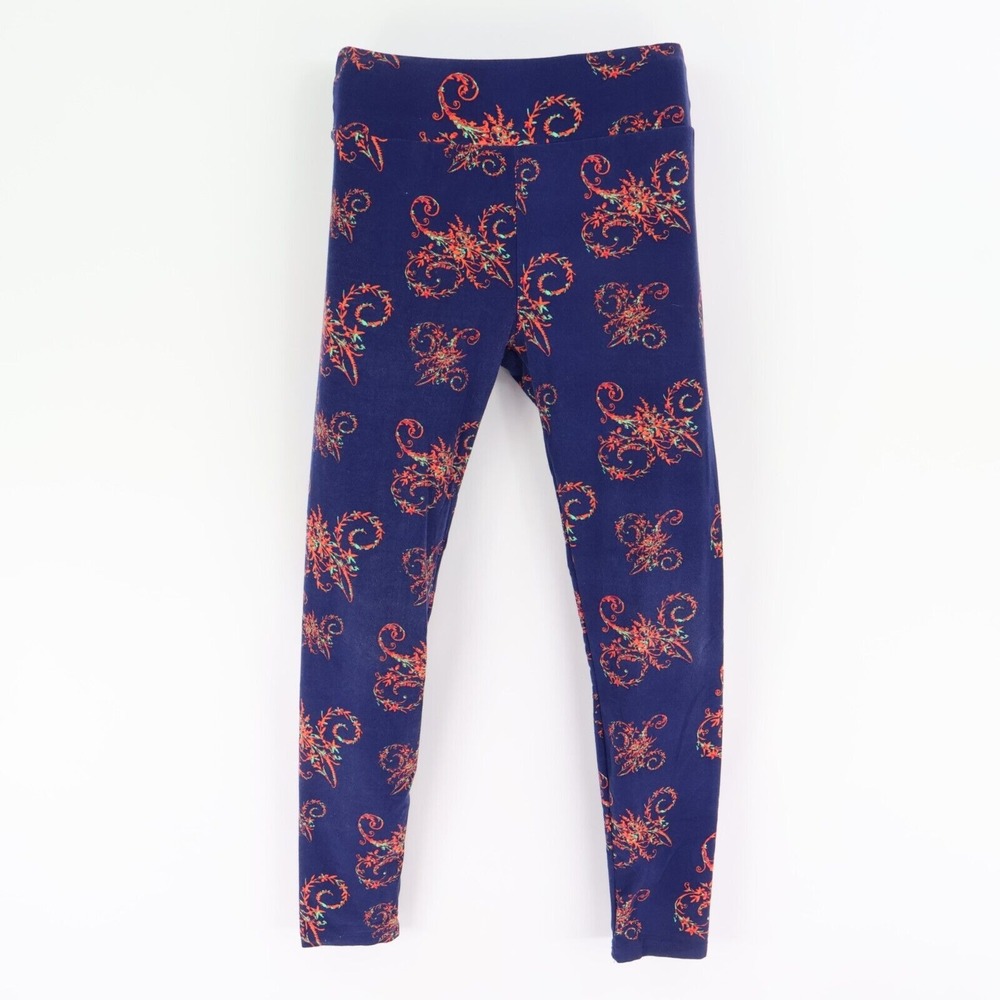 LuLaRoe Ankle Leggings Mid Rise Women One Size Blue Paisley Poly Blend SOFT WARM